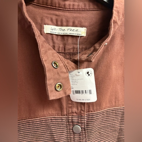 NWT Free People We The Free Moto Colorblock Shirt in Brown Size Medium - Picture 3 of 5